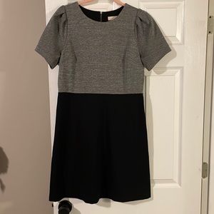 LOFT Colorblock dress A-line Short Sleeve with detail Grey & Black Size 8.